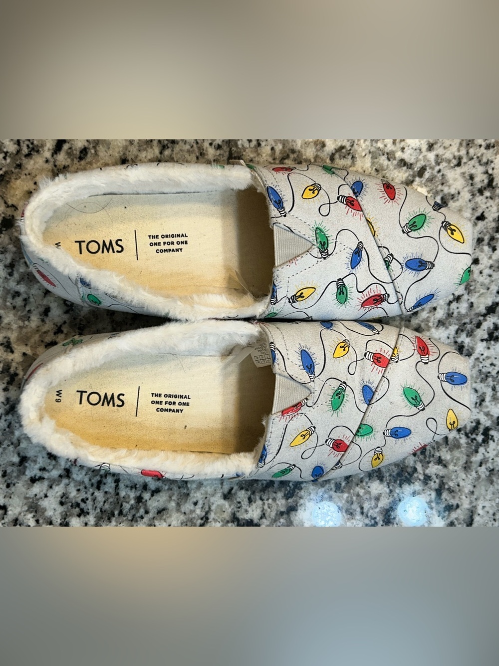 Toms Christmas Slip-On Shoes with Colorful Light Print - White - Womens 9
